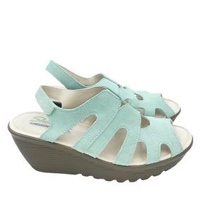 Sketchers Parallel Stylin Memory Foam Slingback suede Wedge Mint Sandals 6.5
